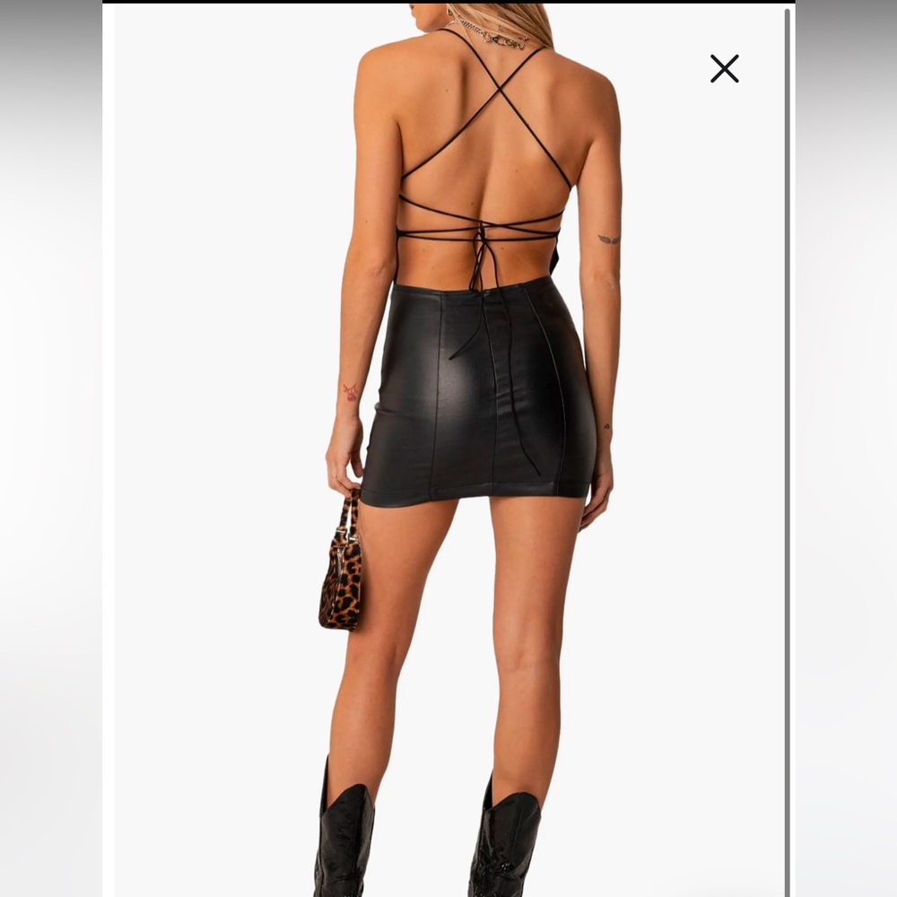Edikted Dani Open Back Faux Leather Minidress